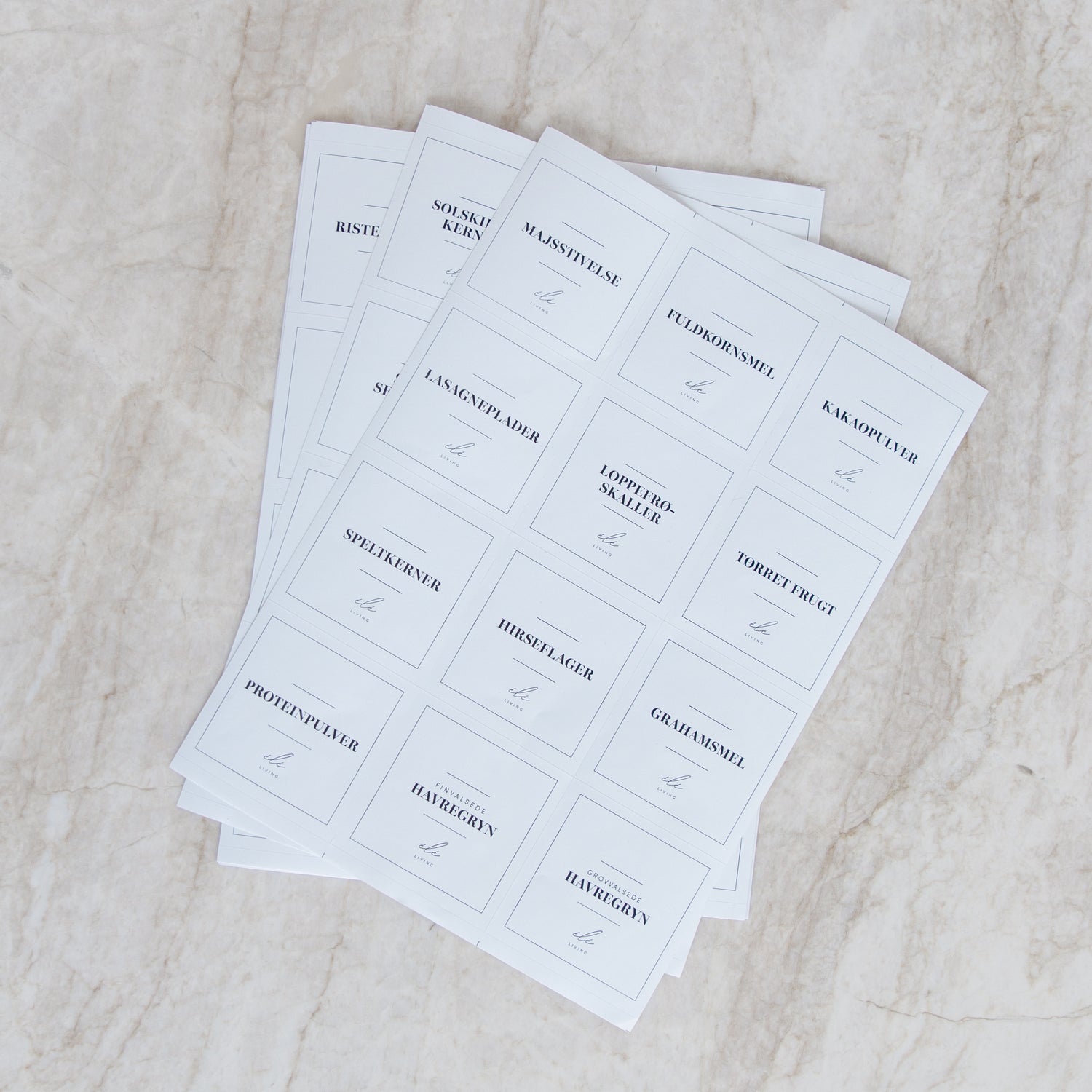 Labels til tørvarer - Få orden i glas, skuffer og hylder