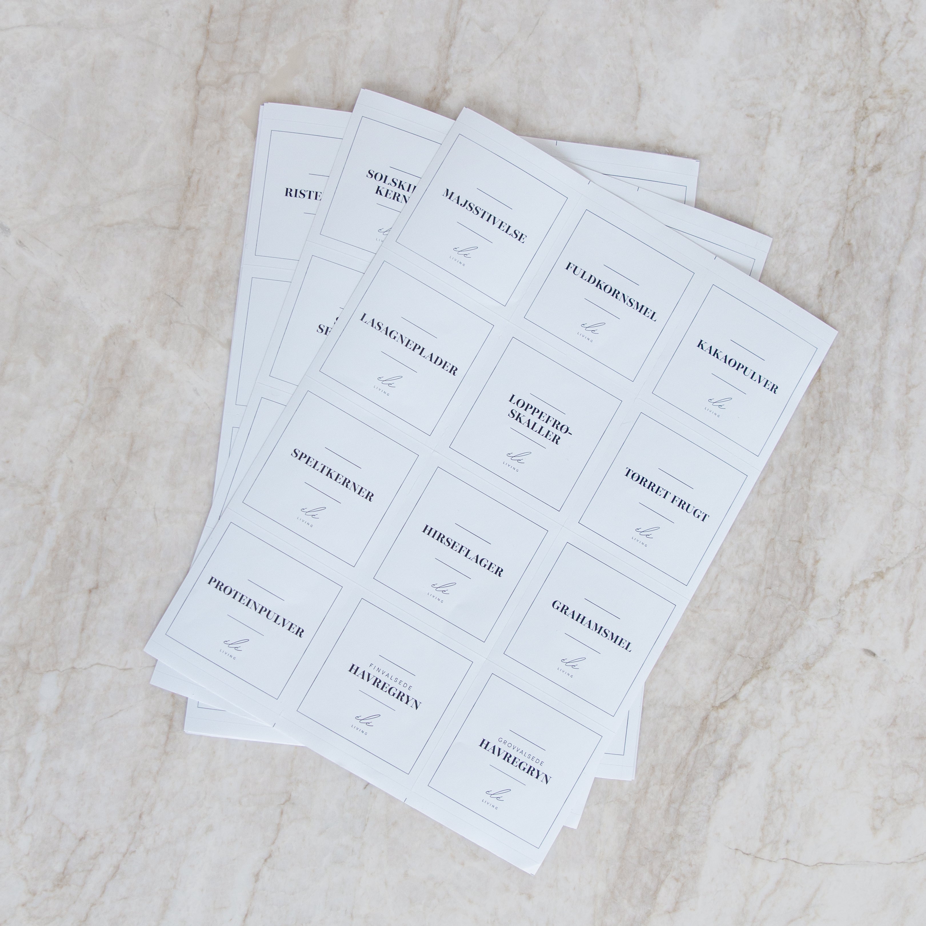 Labels til tørvarer - Få orden i glas, skuffer og hylder