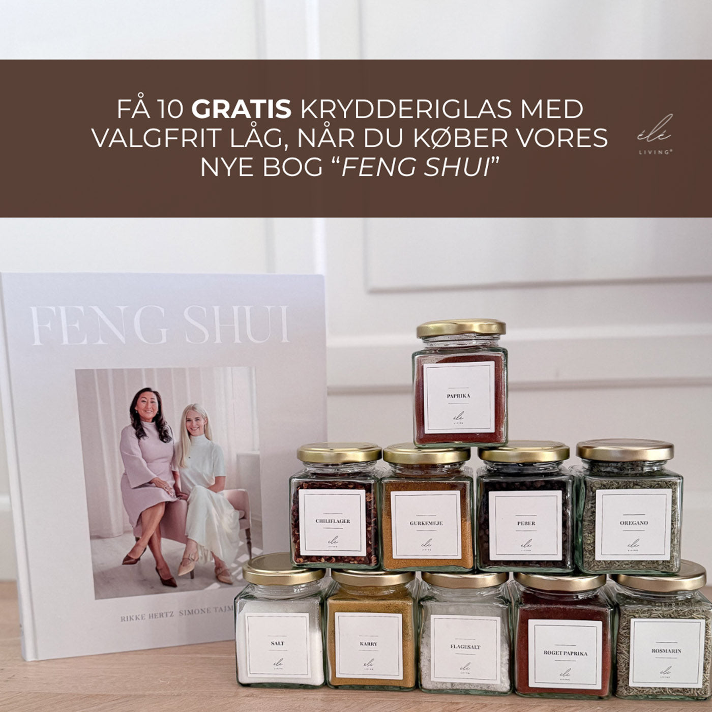 Feng Shui Gavesæt (sort låg) – Bog + 10 krydderiglas