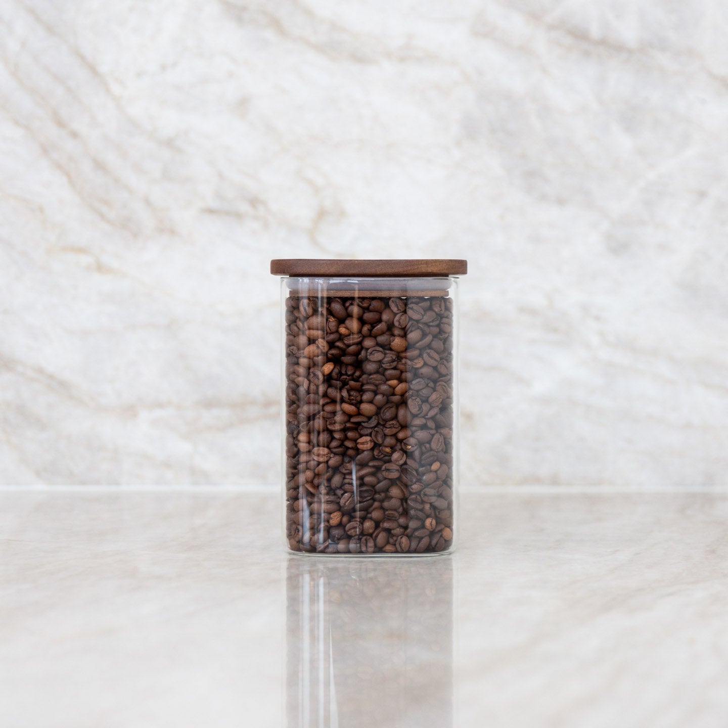 Storage jar with acacia wood lid square 1000 ml I élé living