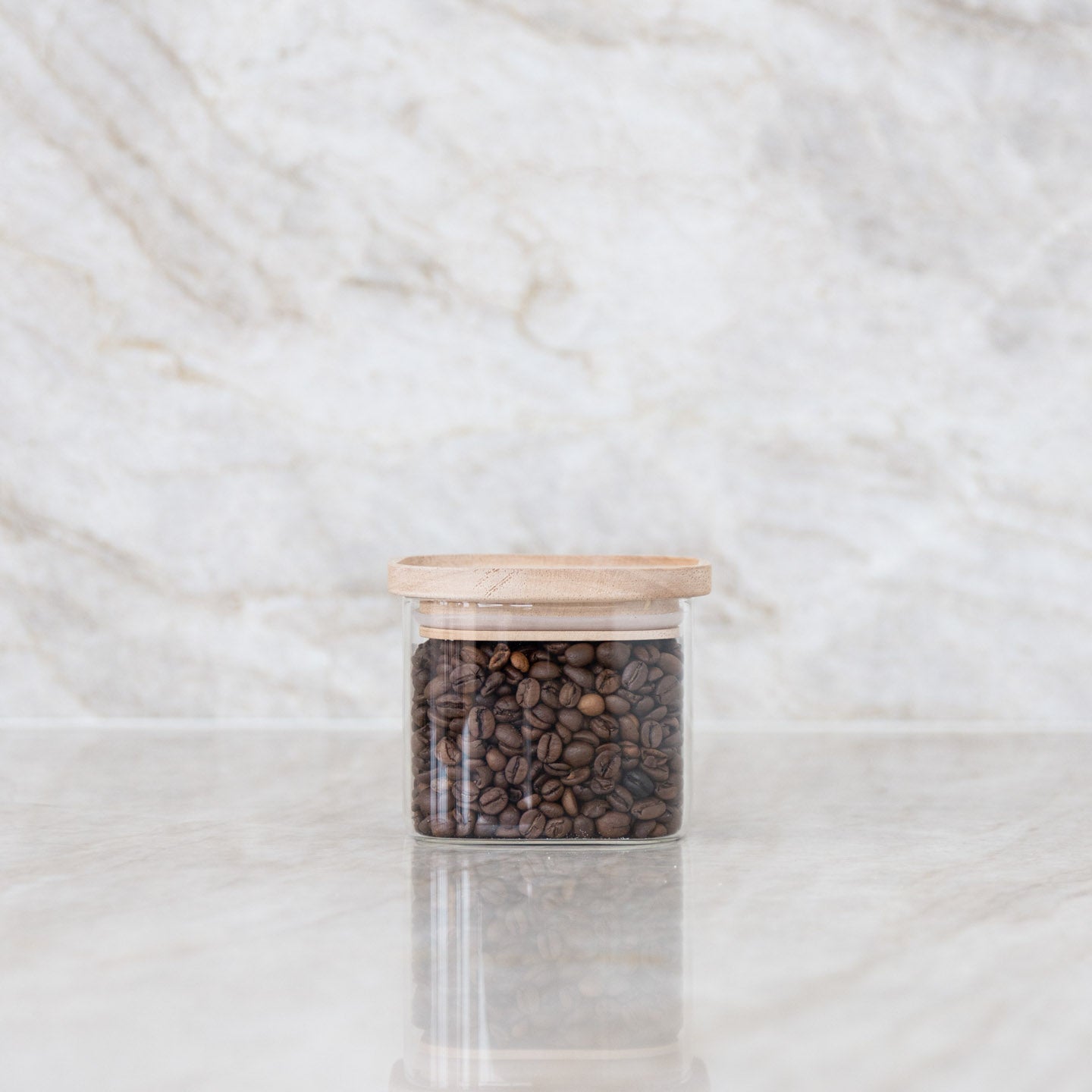 Storage jar with wooden lid square 500 ml light I élé living