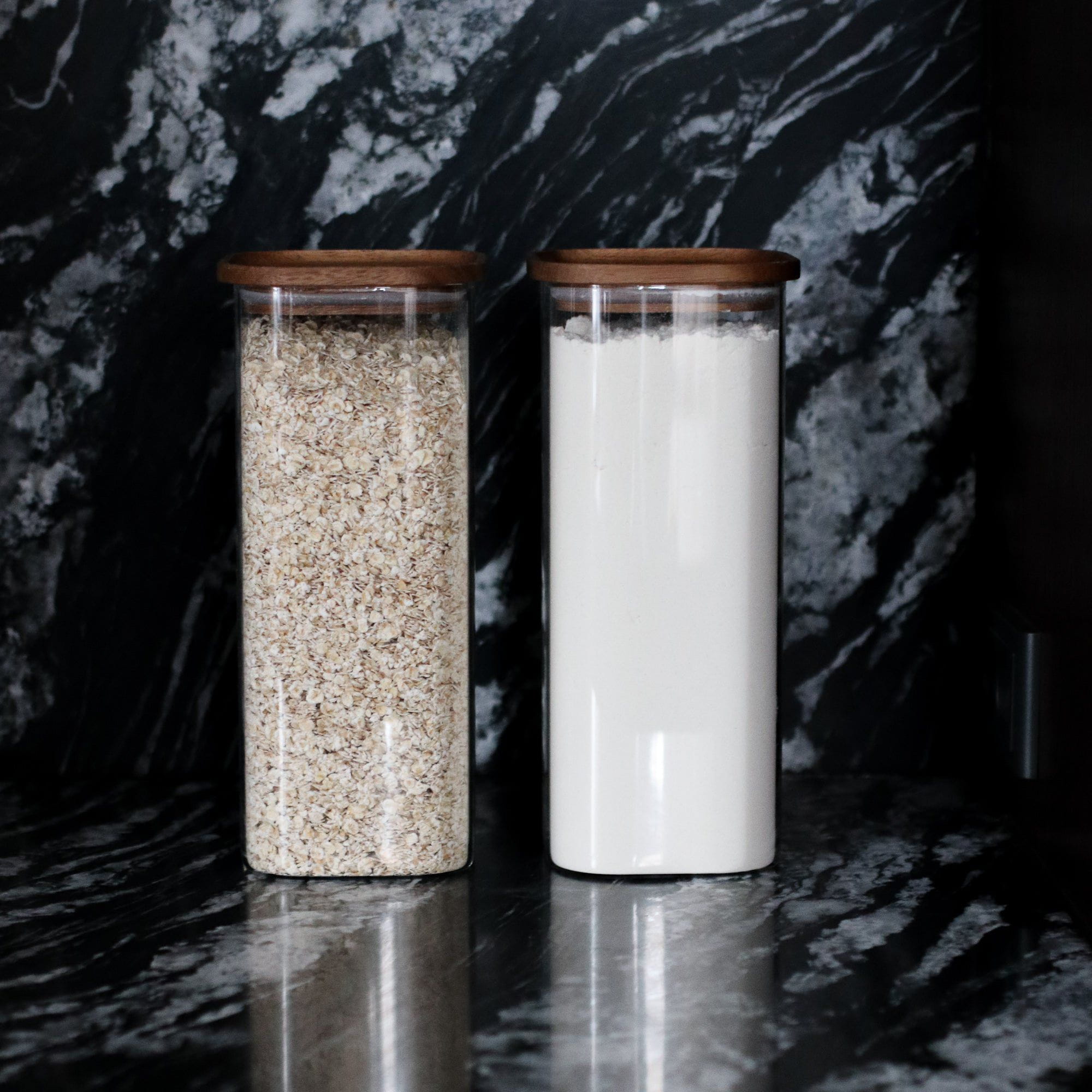 Opbevaringsglas Opbevaringsglas med akacie trælåg firkantet 1800 ml aestetisk ele living