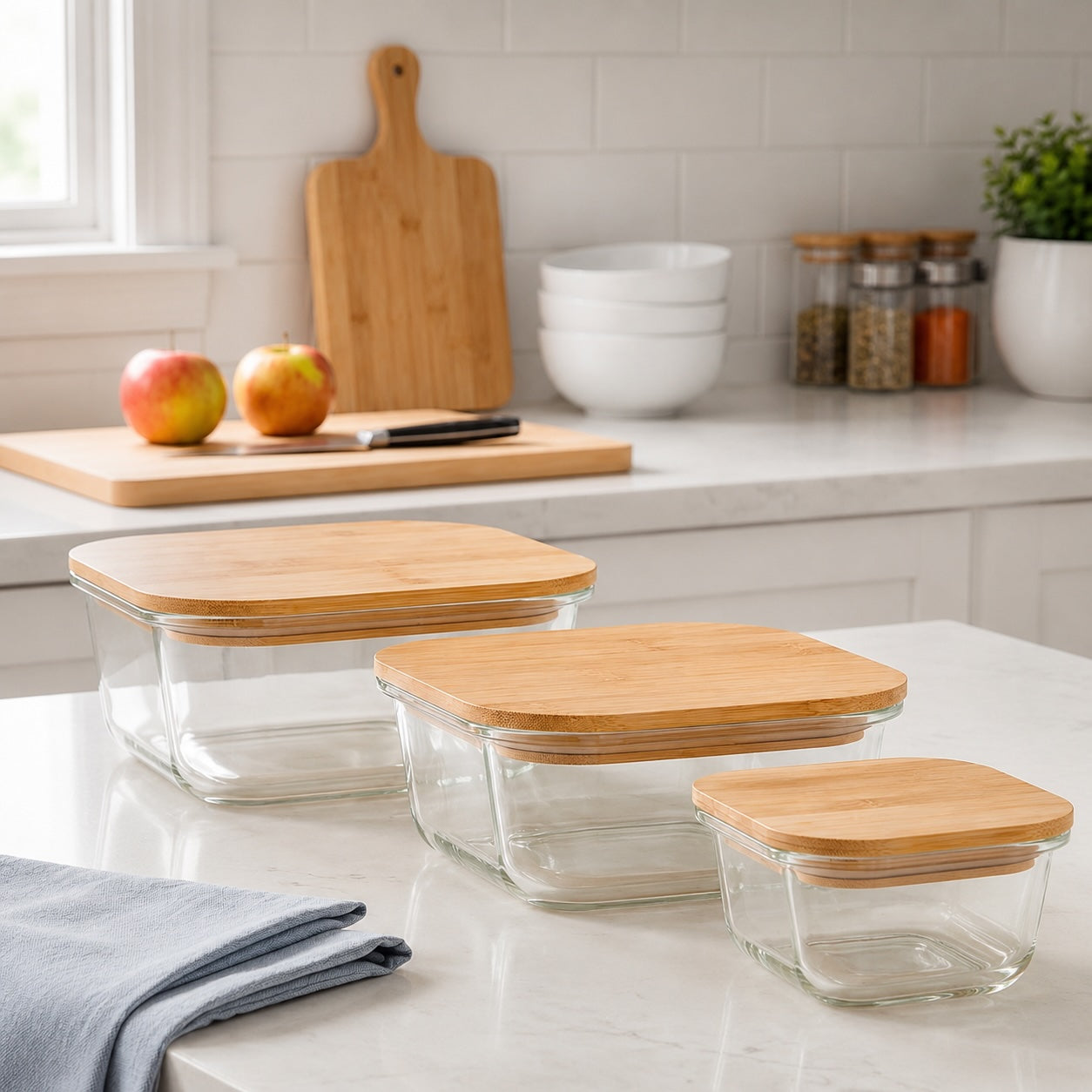 Glas-Vorratsdosen mit Bambusdeckeln – 3er-Pack (320/520/800 ml) I élé living