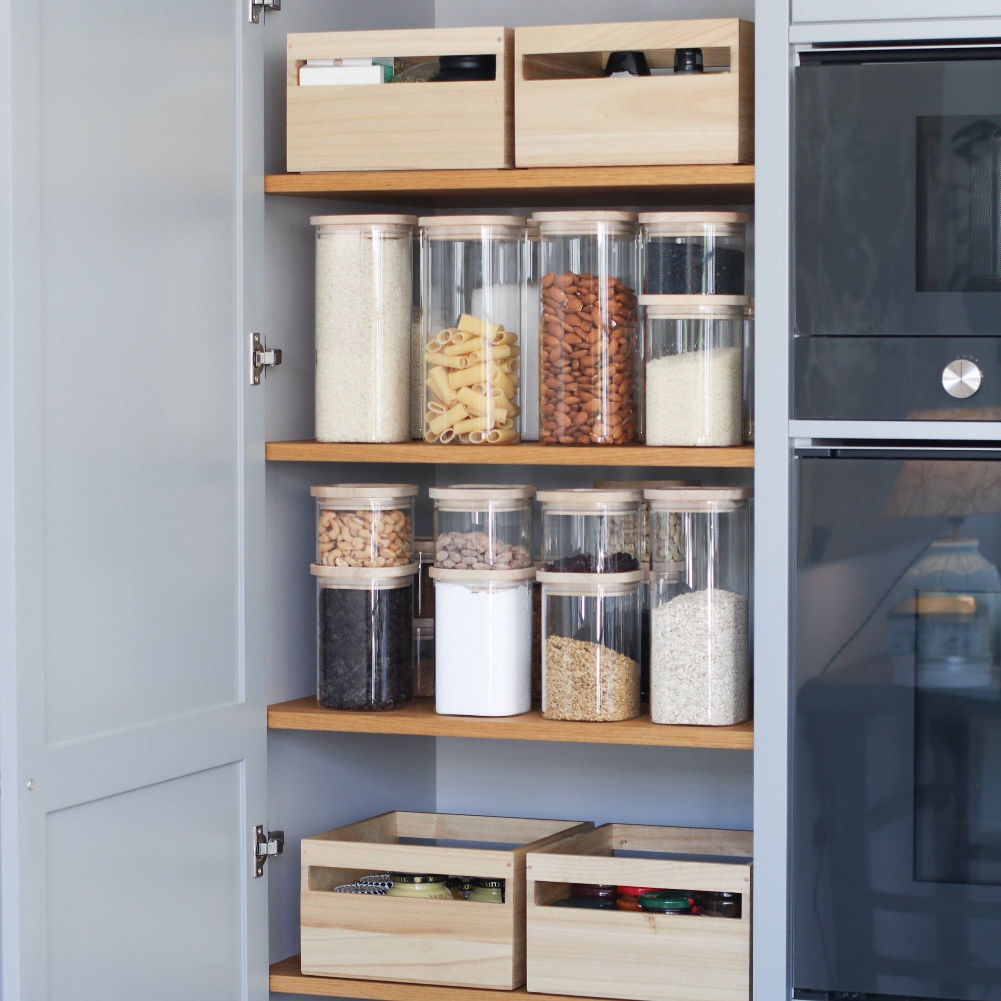 Pakkeløsning Pakkeløsning opbevaringsglas firkantet lys trælåg aestetisk ele living