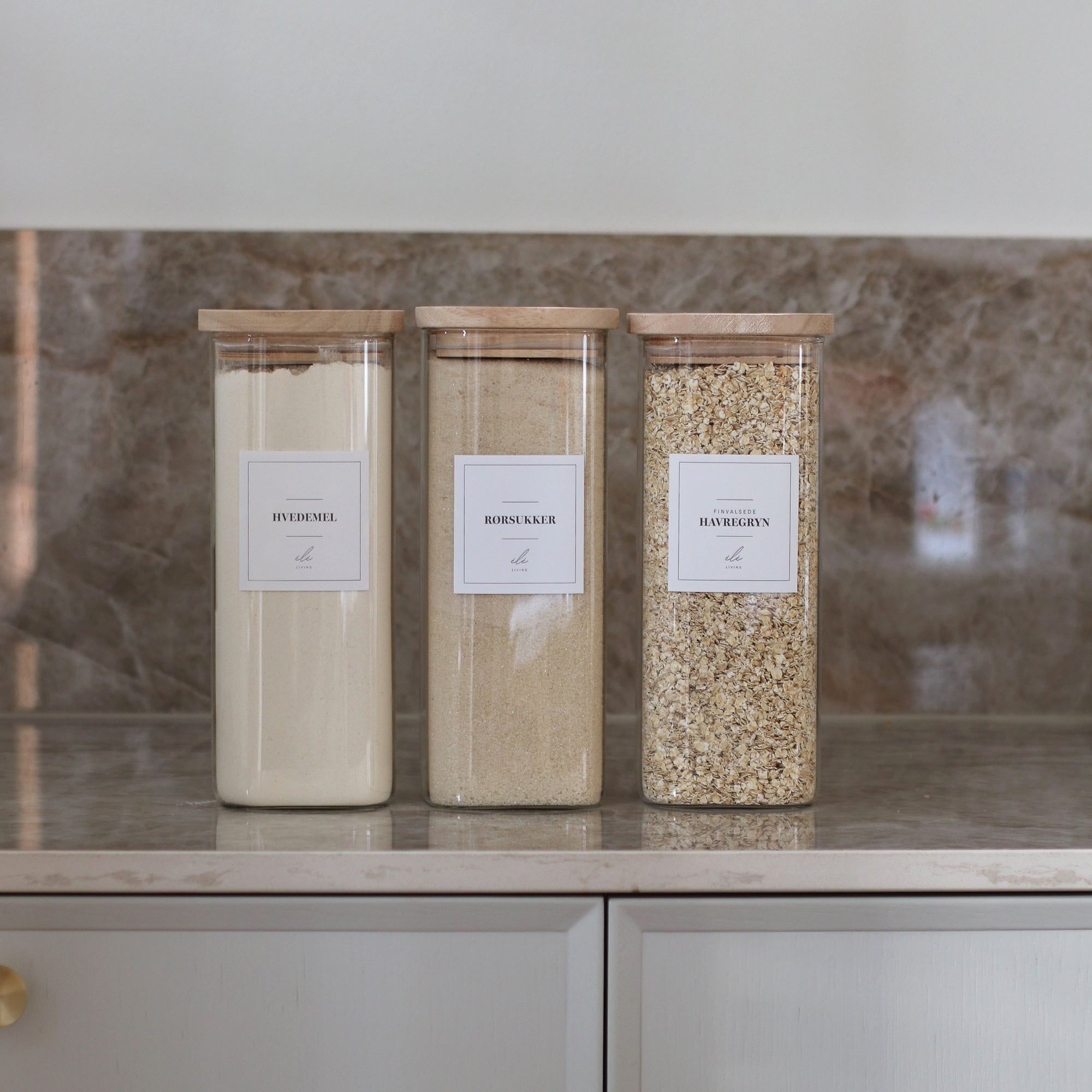 Opbevaringsglas Opbevaringsglas med trælåg firkantet 1800 ml lys aestetisk ele living