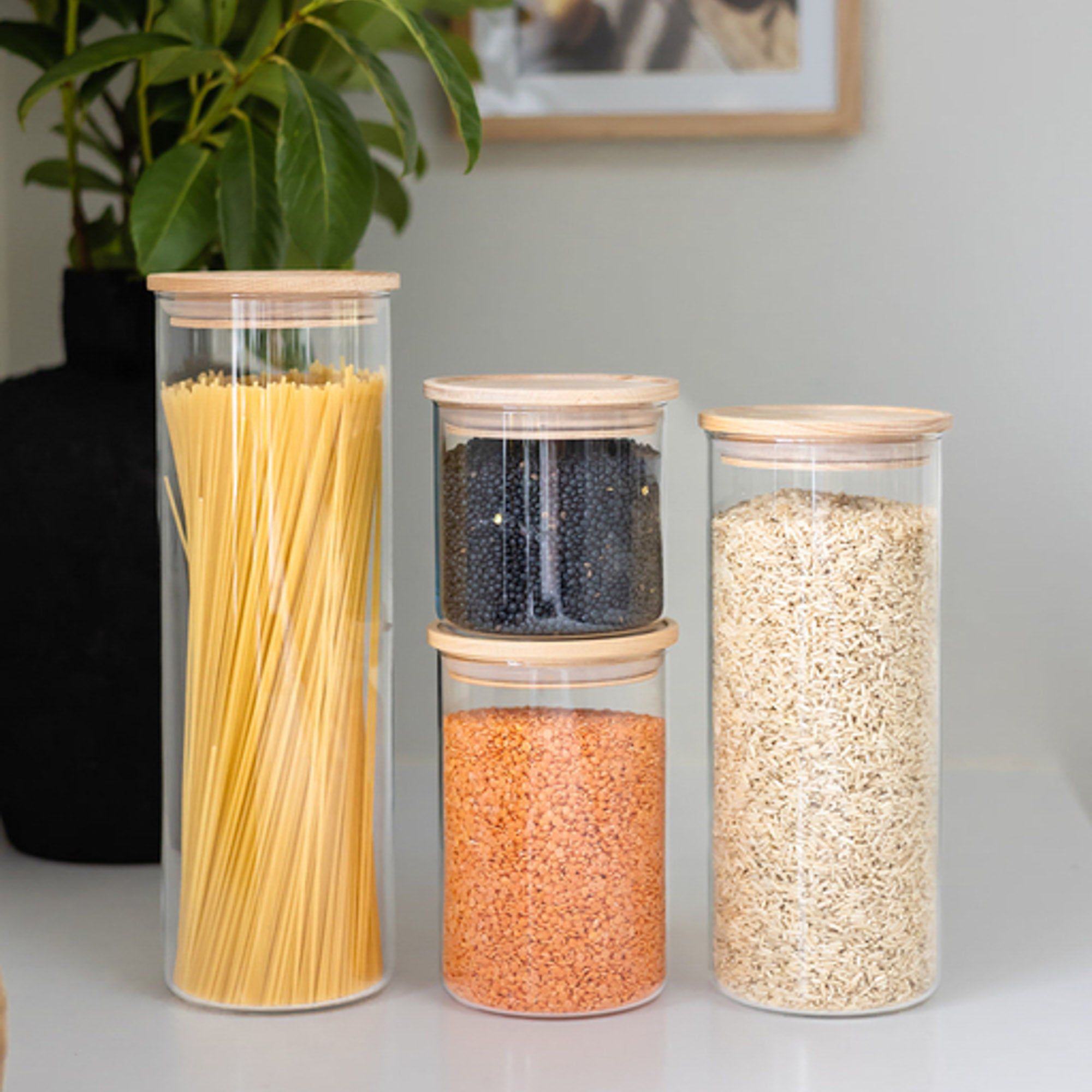 Pakkeløsning Pakkeløsning opbevaringsglas rund lys trælåg aestetisk ele living