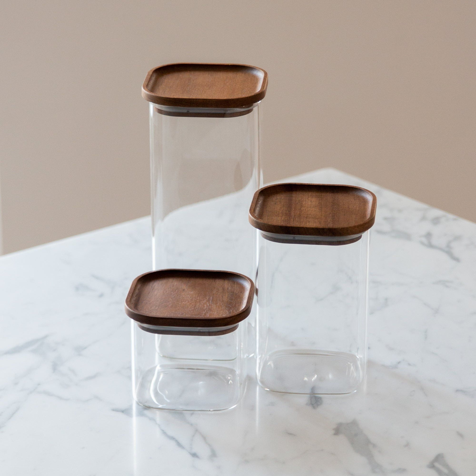 Opbevaringsglas Opbevaringsglas med akacie trælåg firkantet 1800 ml aestetisk ele living