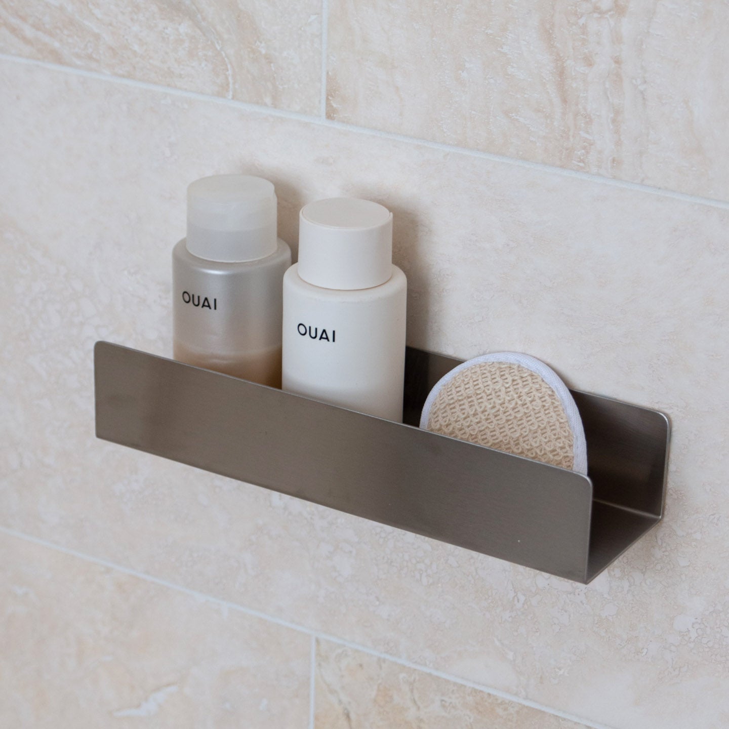 Shower shelf high edge - Brushed steel