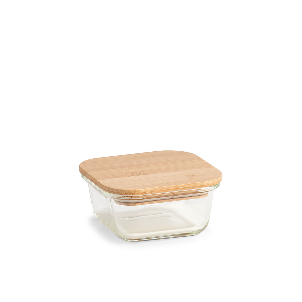 Madopbevaringsboks i glas 320 ml – kvadratisk med bambuslåg