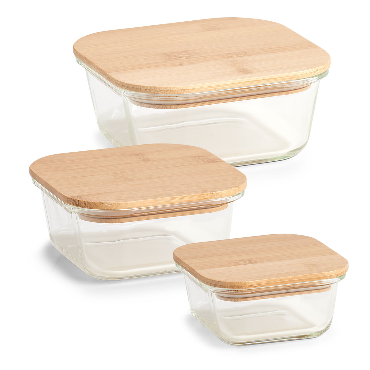 Madopbevaringsbokse i glas med bambuslåg – 3-pak (320/520/800 ml)