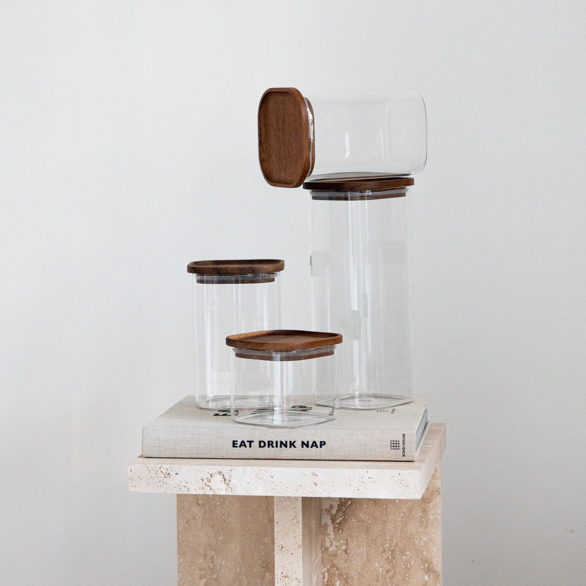 Opbevaringsglas Opbevaringsglas med akacie trælåg firkantet 1000 ml aestetisk ele living