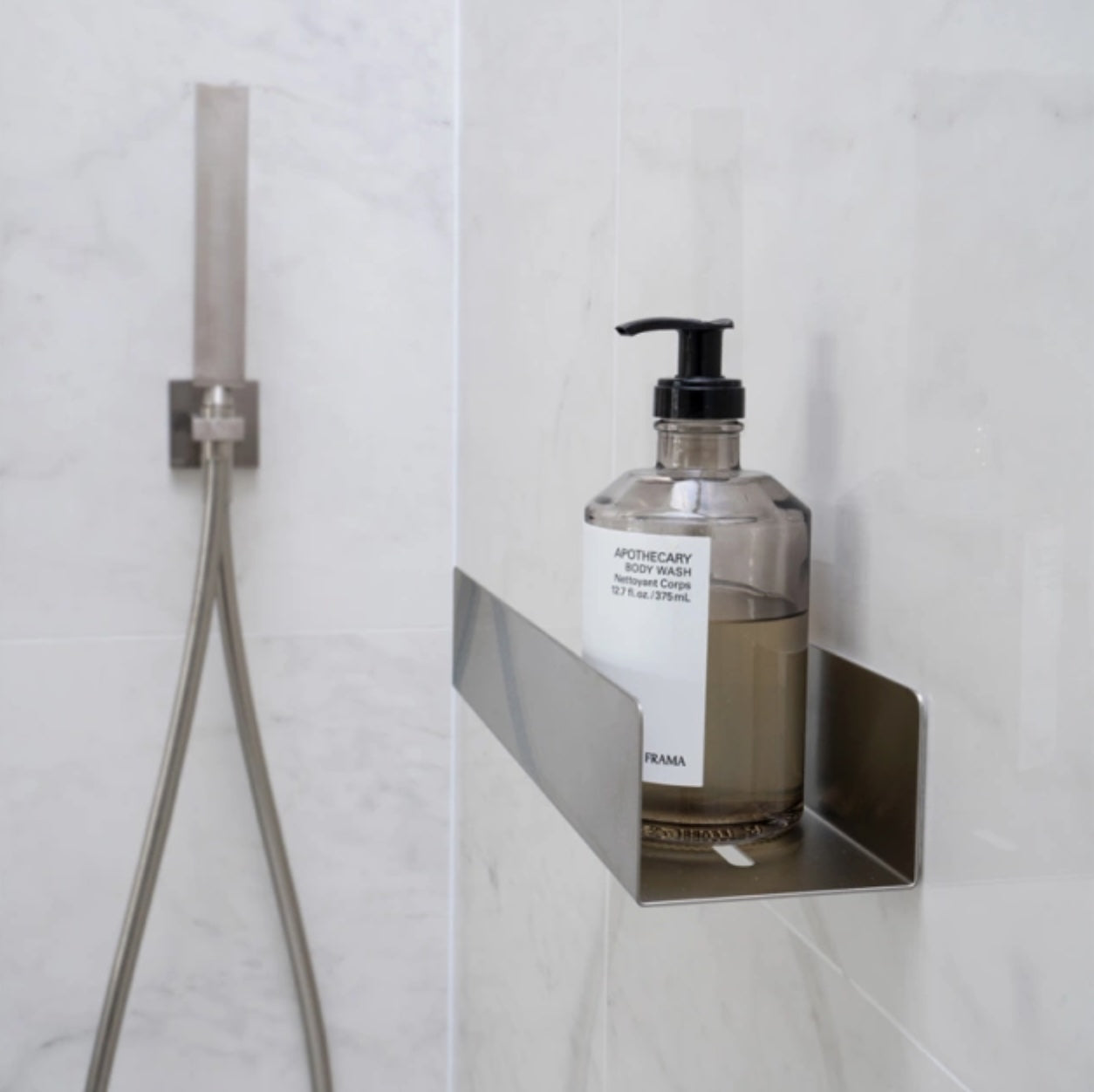 Shower shelf high edge - Brushed steel