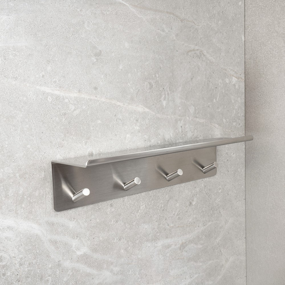 Towel hook 4 Hook w. shelf - Brushed Steel