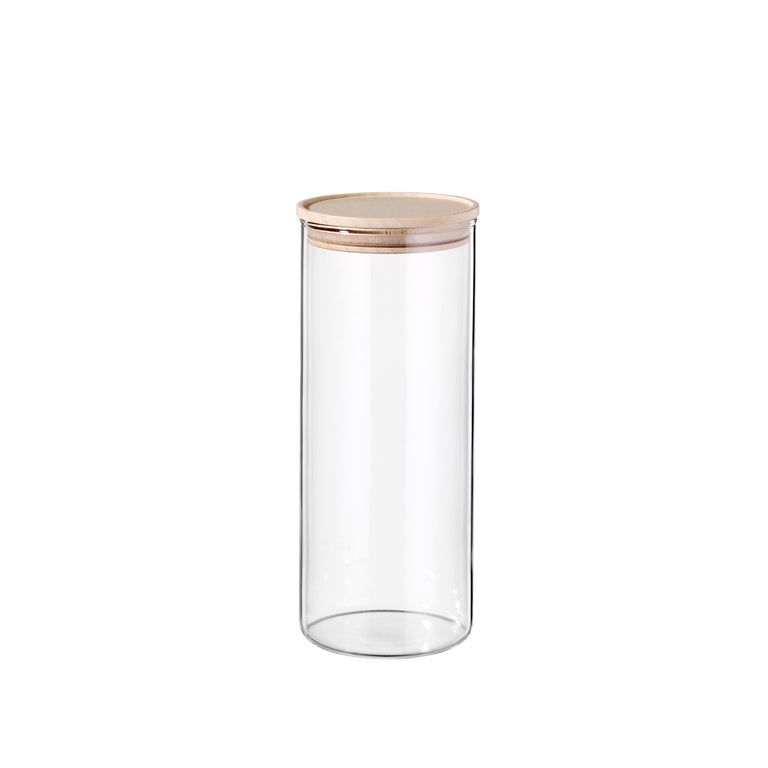 Opbevaringsglas Opbevaringsglas med trælåg rund 1500 ml lys aestetisk ele living